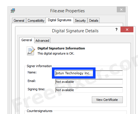 Screenshot of the Jotun Technology Inc. certificate